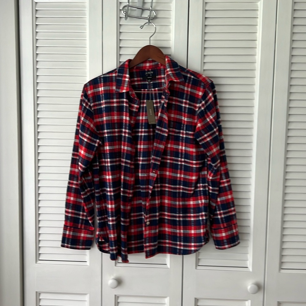Women’s JCrew Garçon flannel shirt, size 4, blue and red, NWT